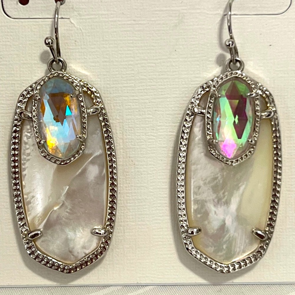 NWT Kendra Scott RARE & Retired Emmy Earrings Silver & Ivory Pearl & Dichroic!